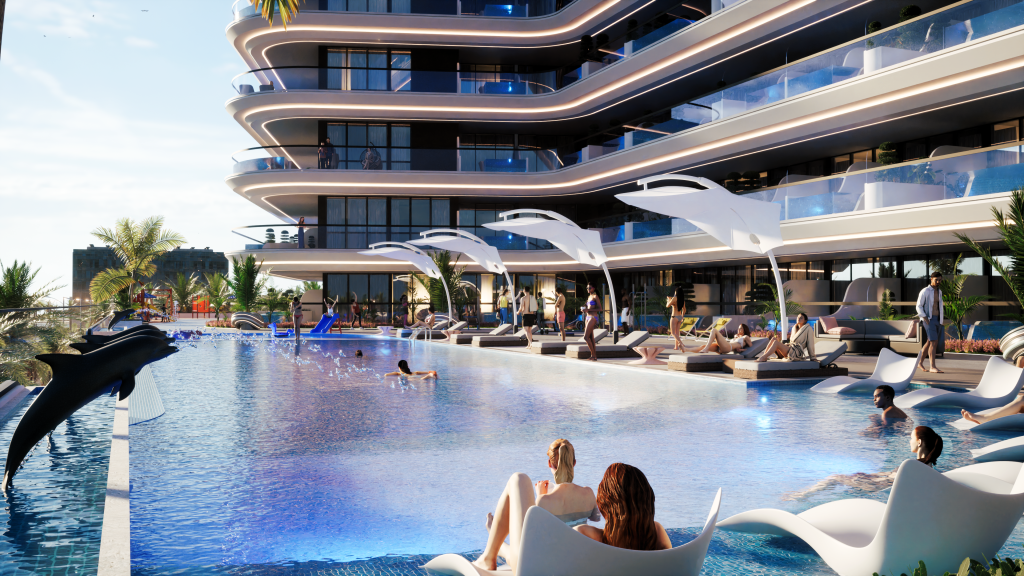 Resort-style pool deck at a Dubai residence